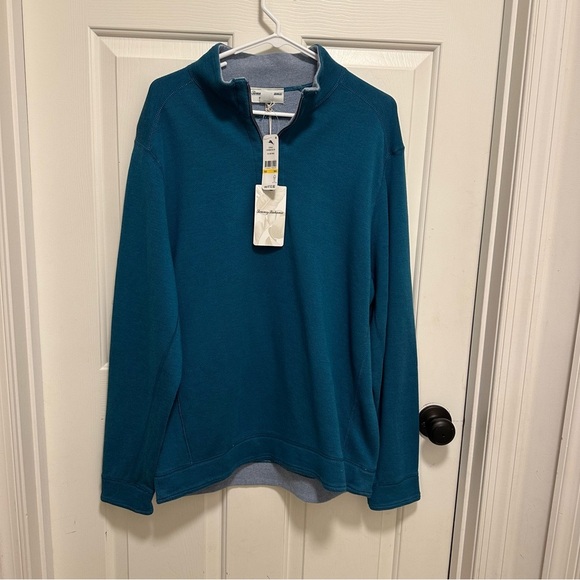 TOMMY BAHAMA Teal/Blue-Gray Reversible Half Zip Sweatshirt Men’s Size Medium - Picture 1 of 8